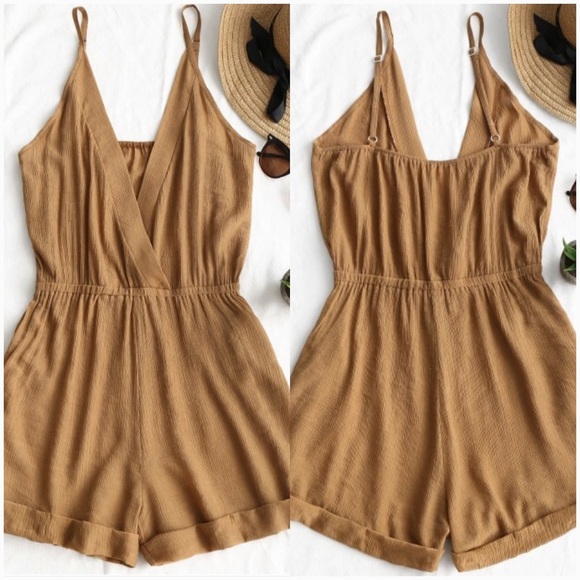 zaful Dresses & Skirts - NWT!!!Rolled Up Hem Cross Front Romper